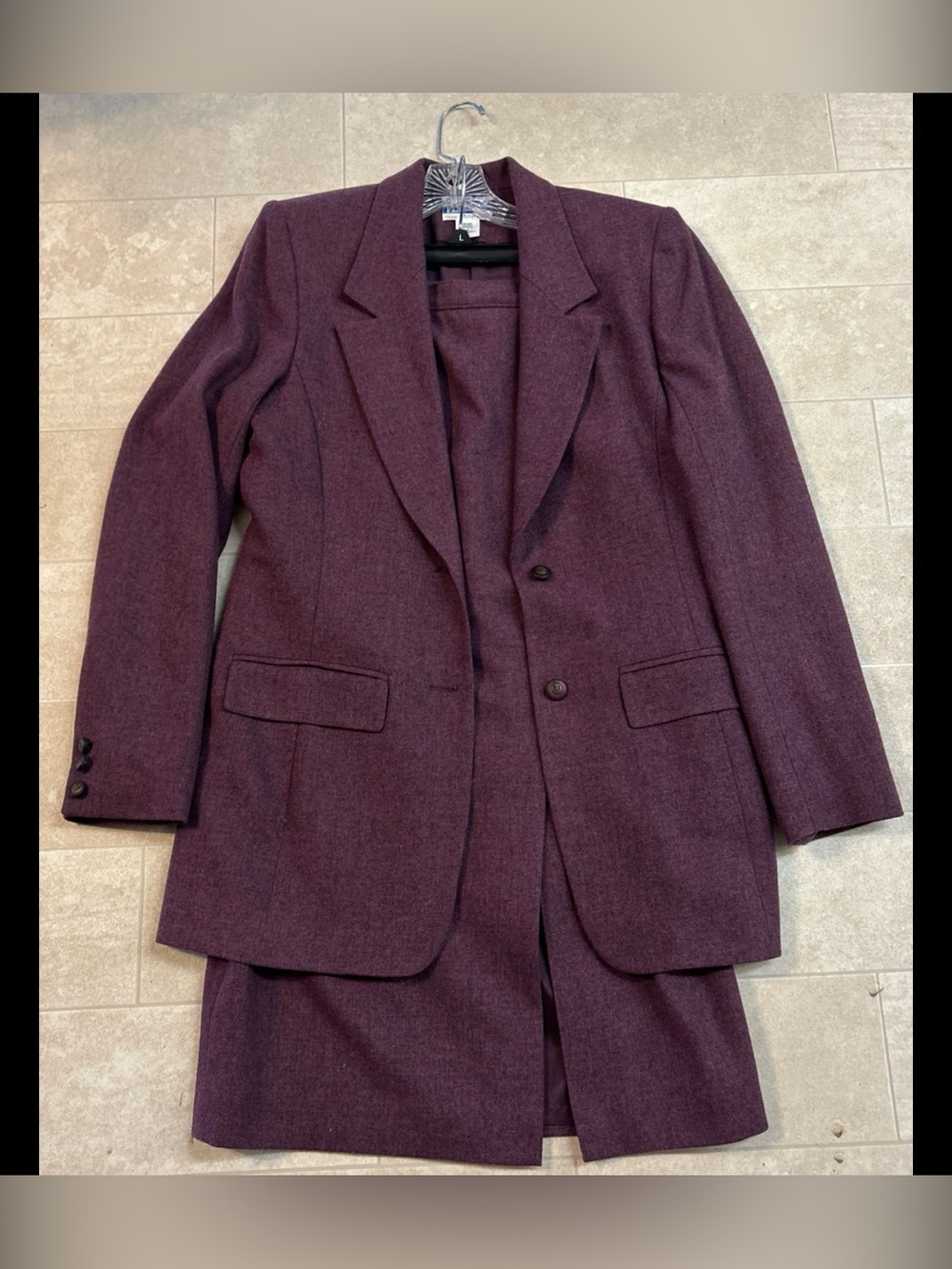 Pendleton Vintage Purple 100% Wool Skirt Suit Blazer Set Size 8 Tall Made USA